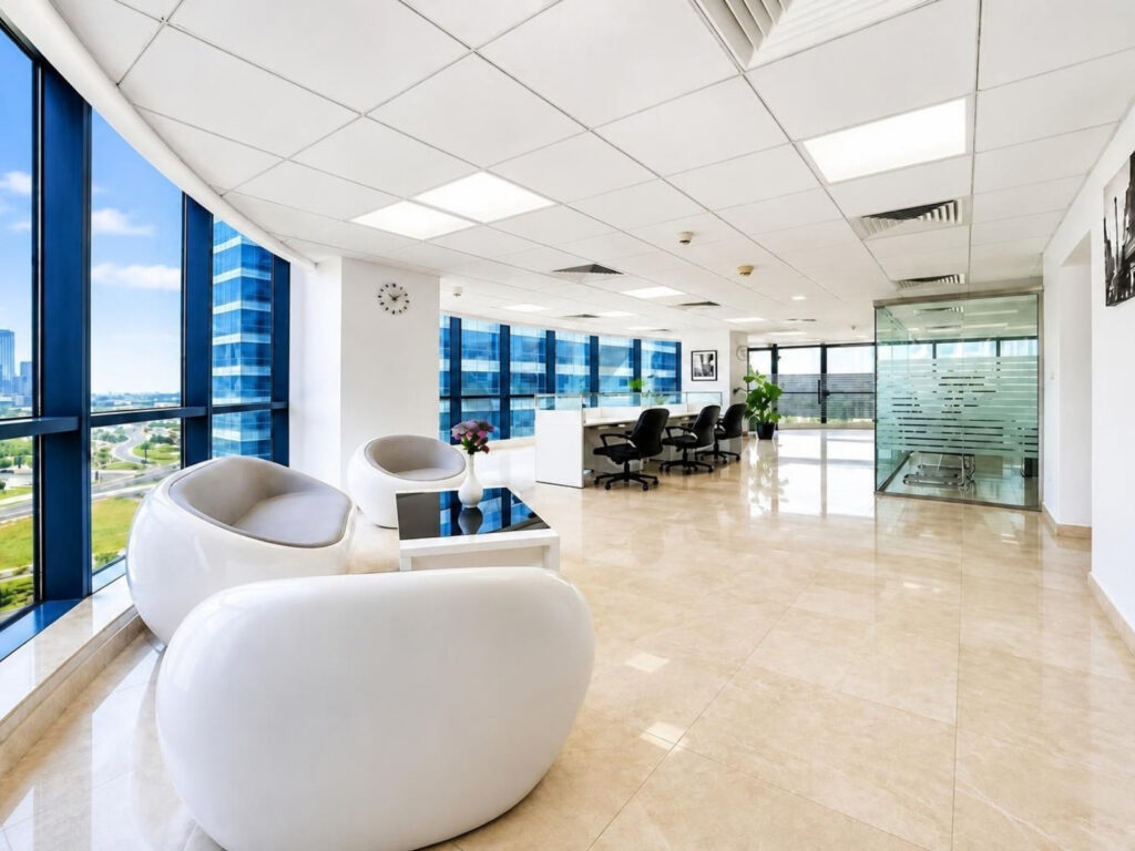Furnished Office for Rent in Jumeirah Bay X2, Dubai - reception and layout