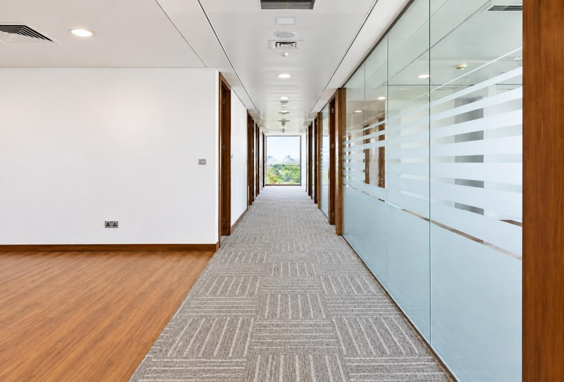 Boulevard Plaza 1 office corridor with glass partitions