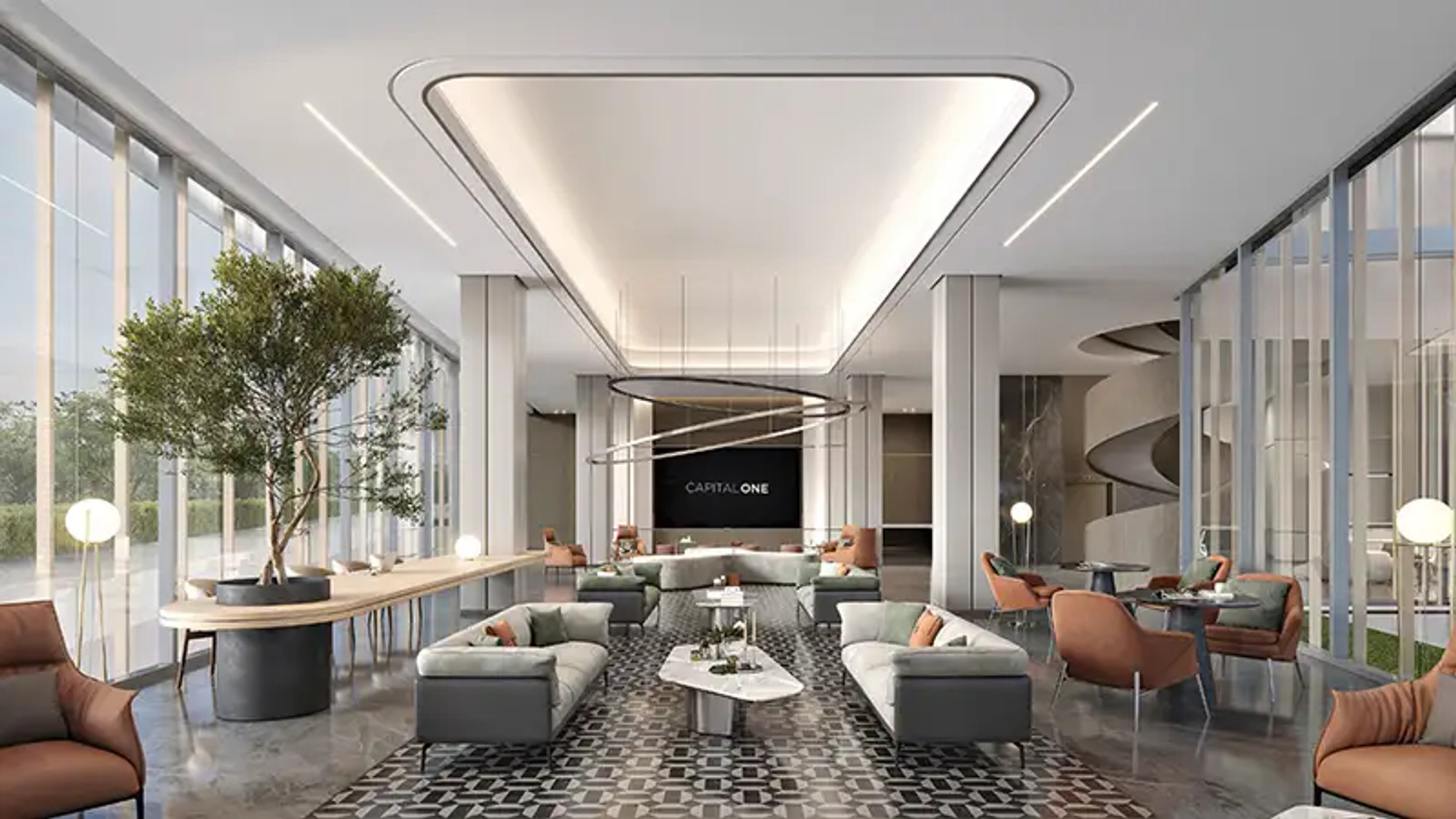 Capital One Motor City lounge and lobby seating, Dubai