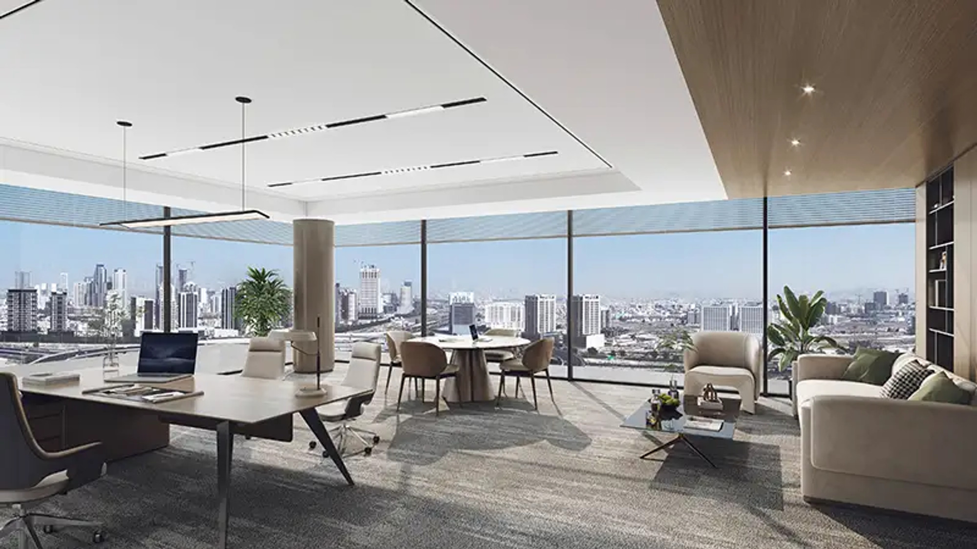 Capital One Motor City open plan office interior, Dubai