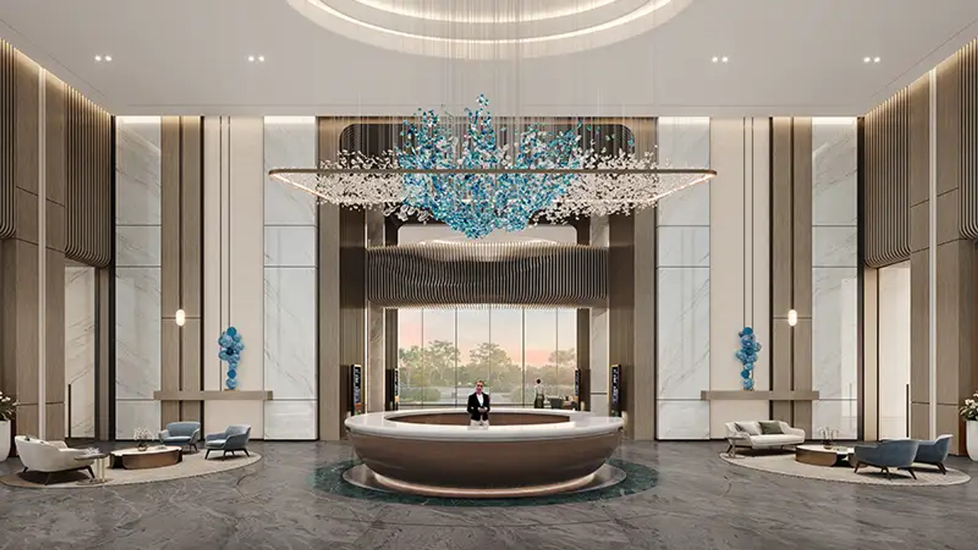 Capital One Motor City reception lobby, Dubai