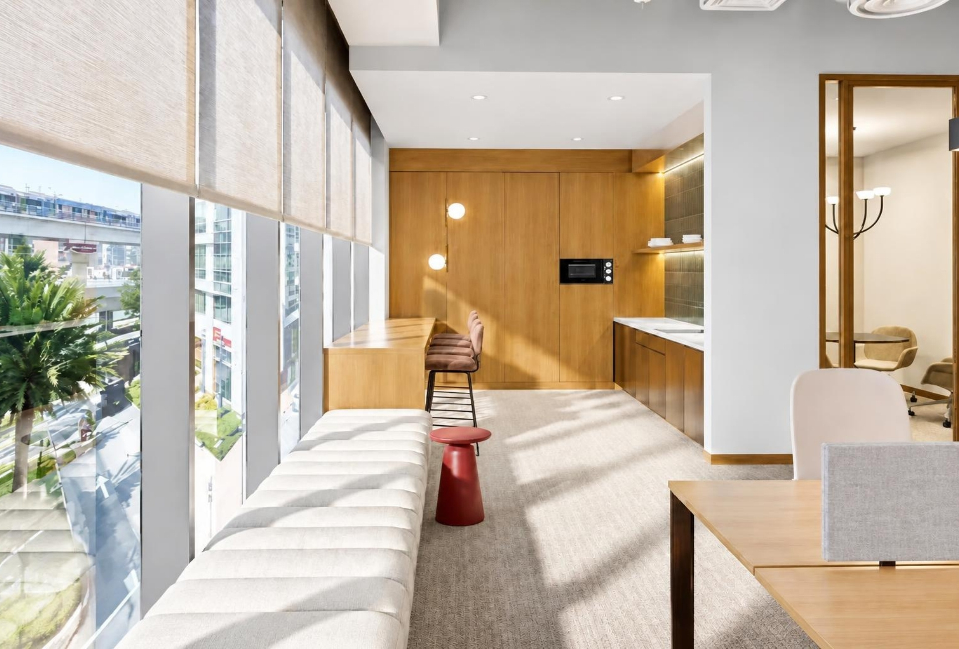 Corridor with window seating in Emaar Business Park office