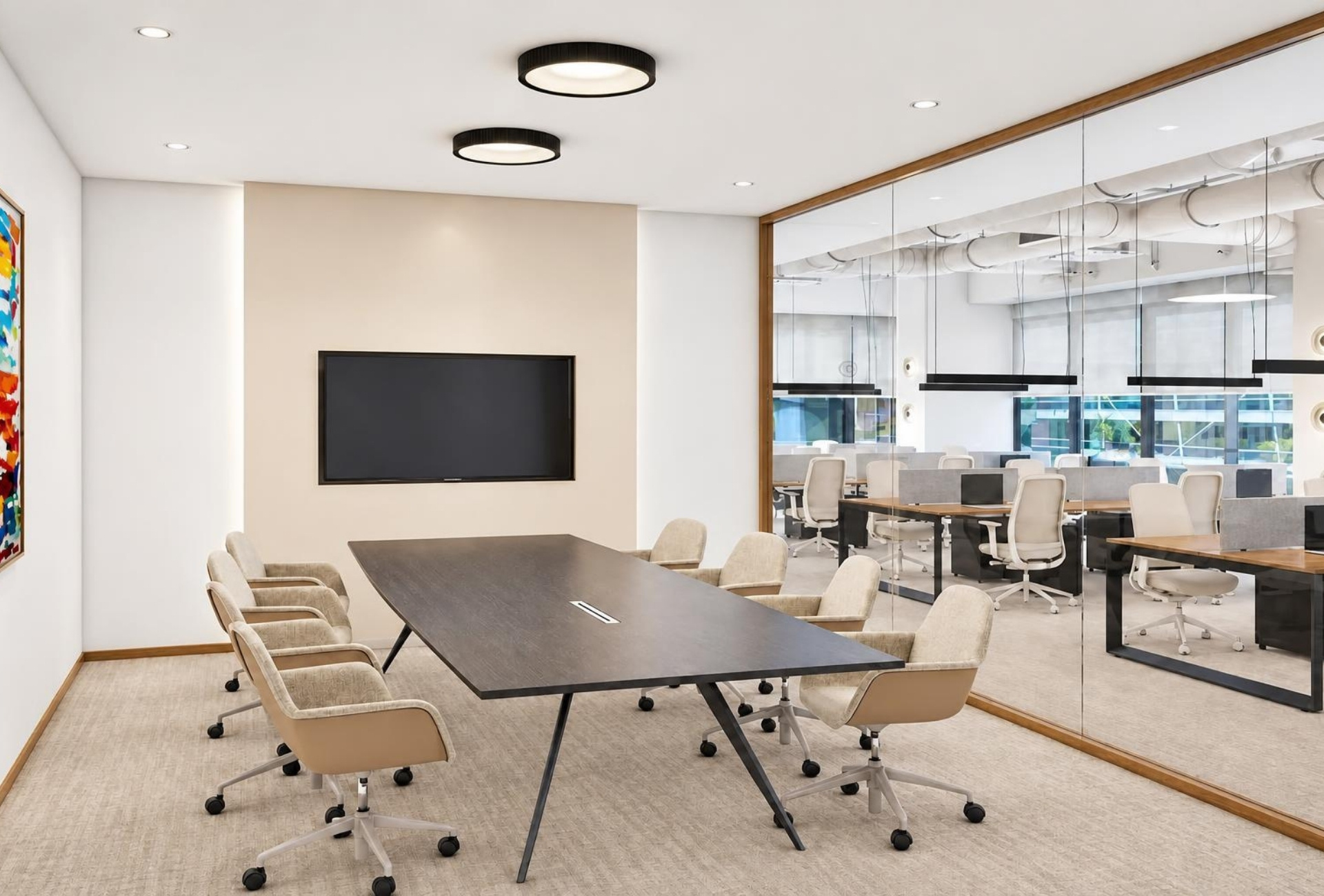Meeting room with glass wall in Emaar Business Park office