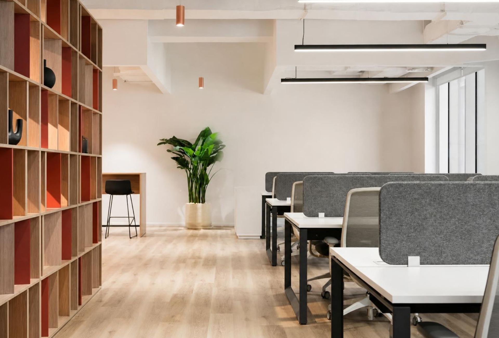 Furnished open plan office with shelving in Emaar Business Park