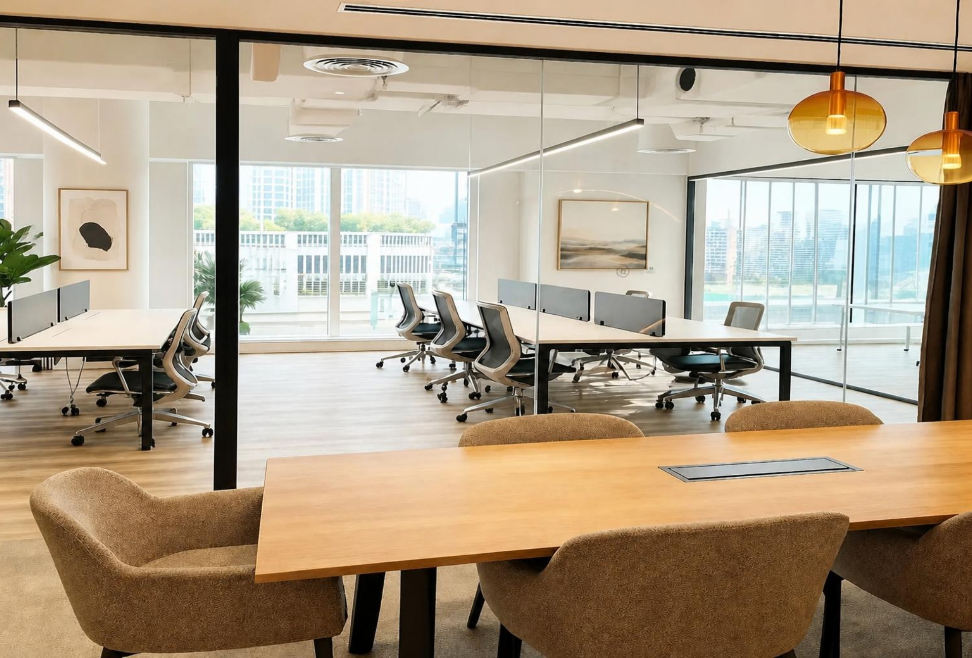Meeting table and glass partition in the Emaar Square Building 3 office