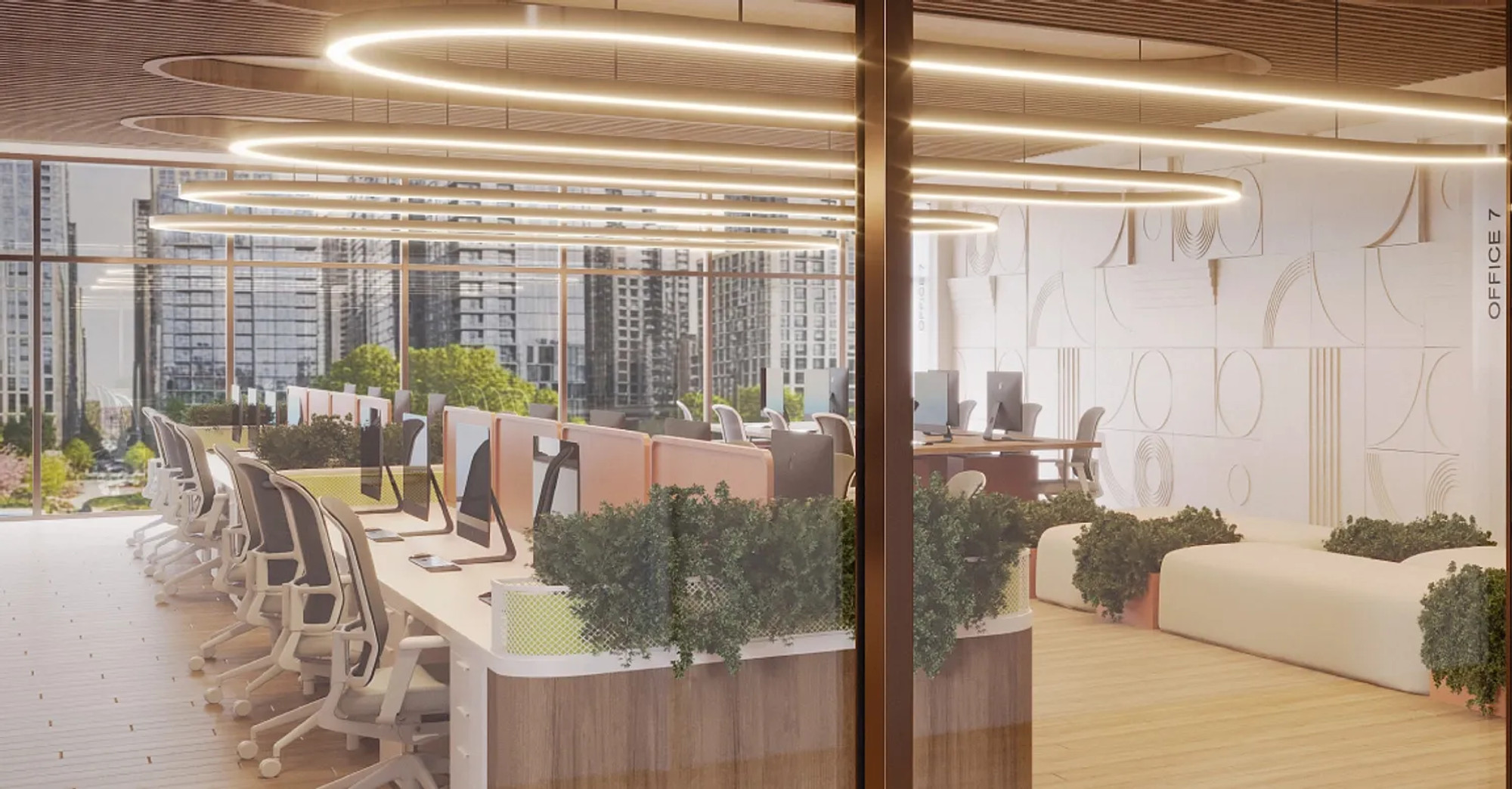 HQ by Arista Al Furjan open plan workspace with greenery, Dubai