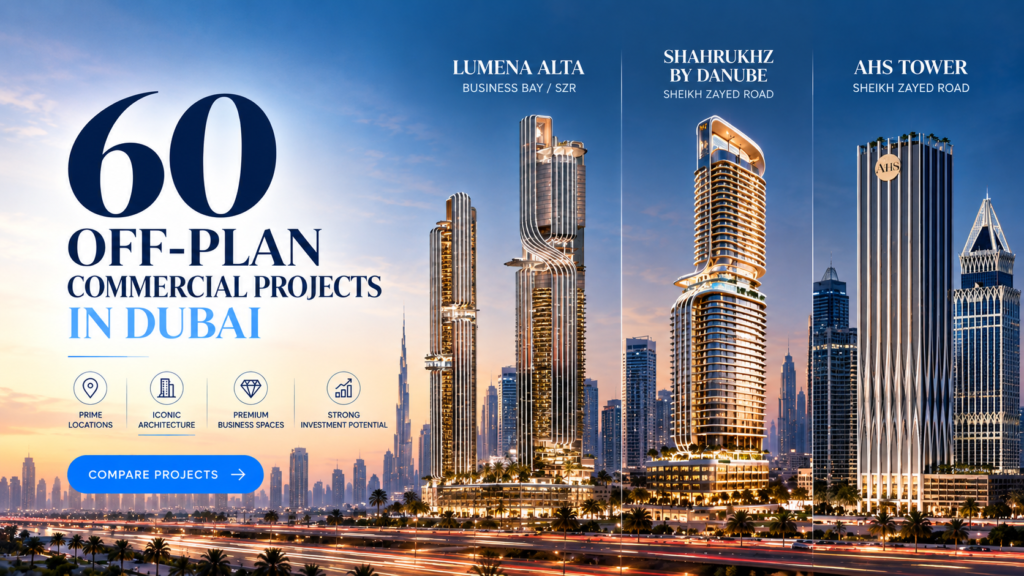 60 off-plan commercial office projects in Dubai including Lumena Alta, Shahrukhz by Danube and AHS Tower