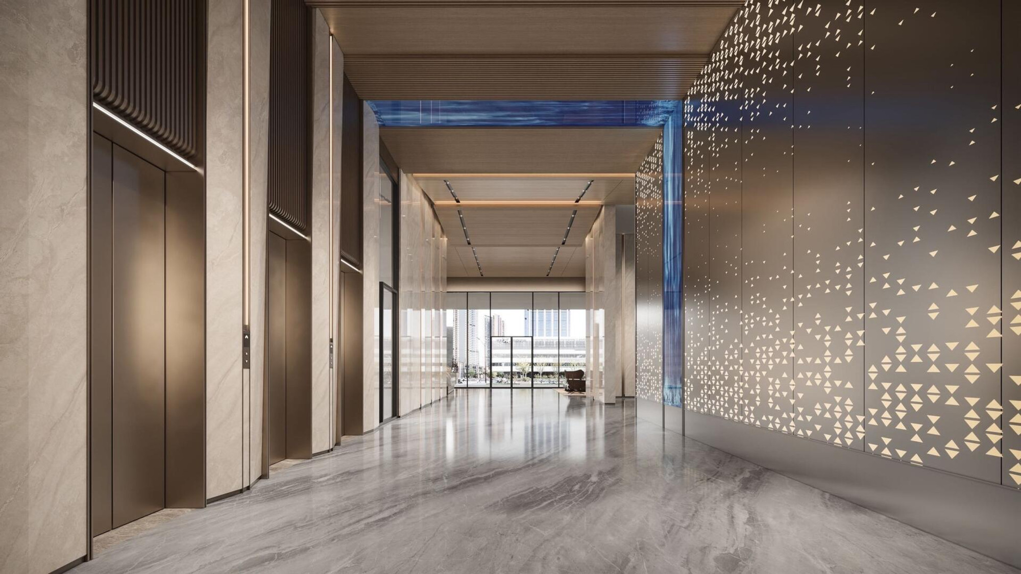 Longfor International Center open plan office with greenery, Dubai