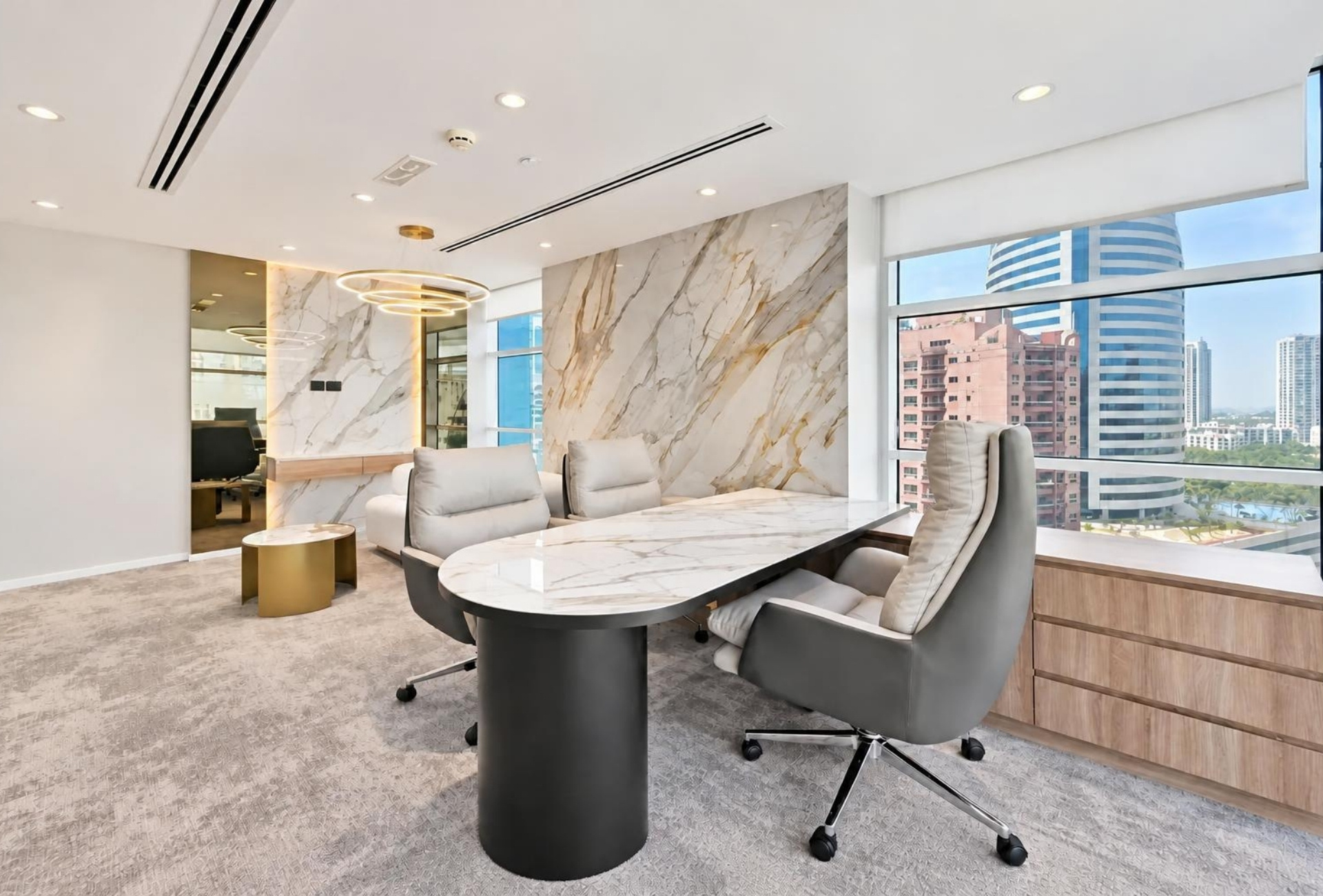 Executive cabin with marble feature wall in Magnum Opus Bay