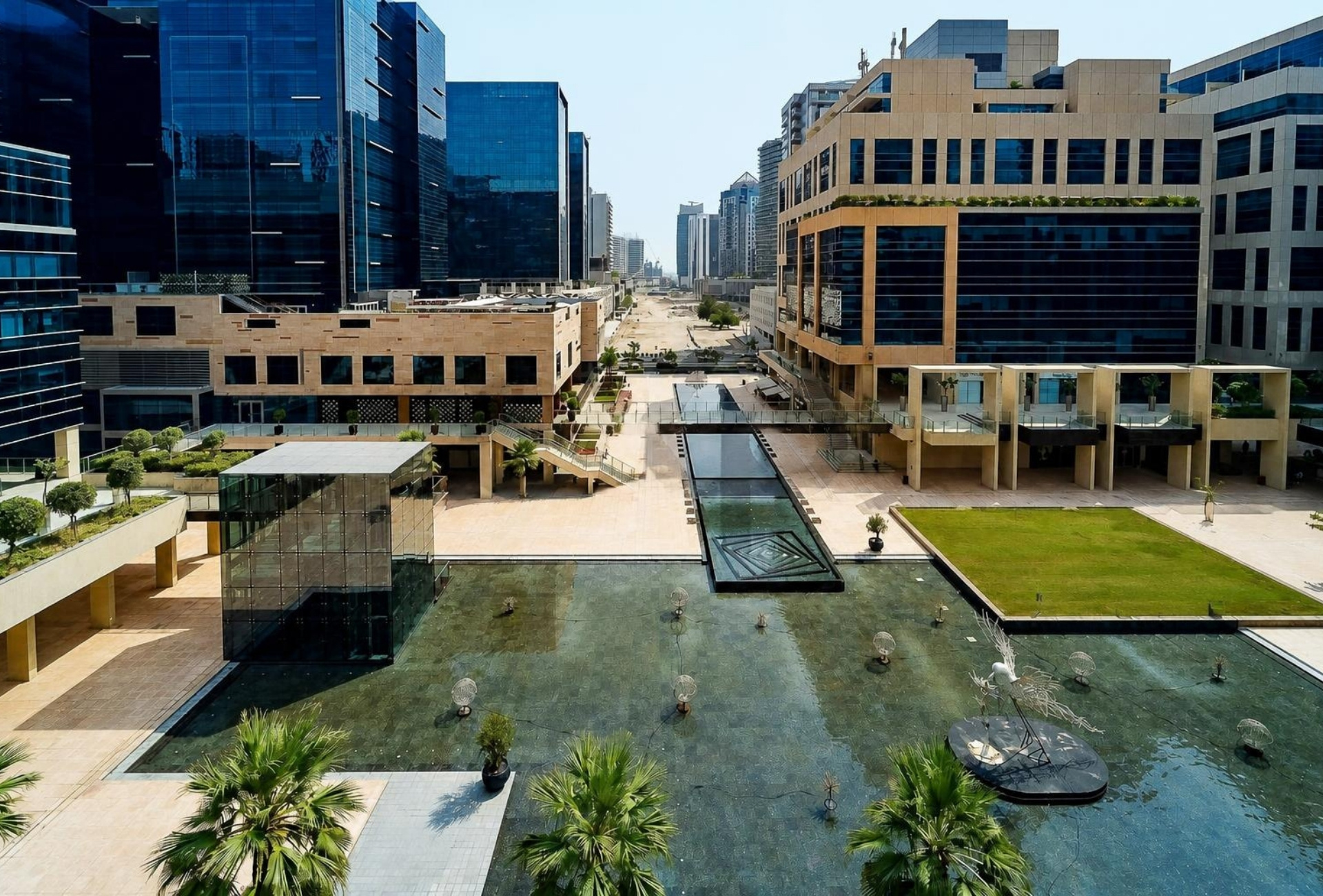Bay Square courtyard and fountain view from Building 6 office