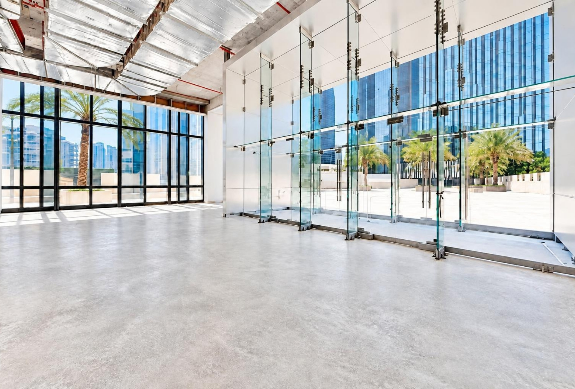 Glass-fronted lobby area in Boulevard Plaza 1