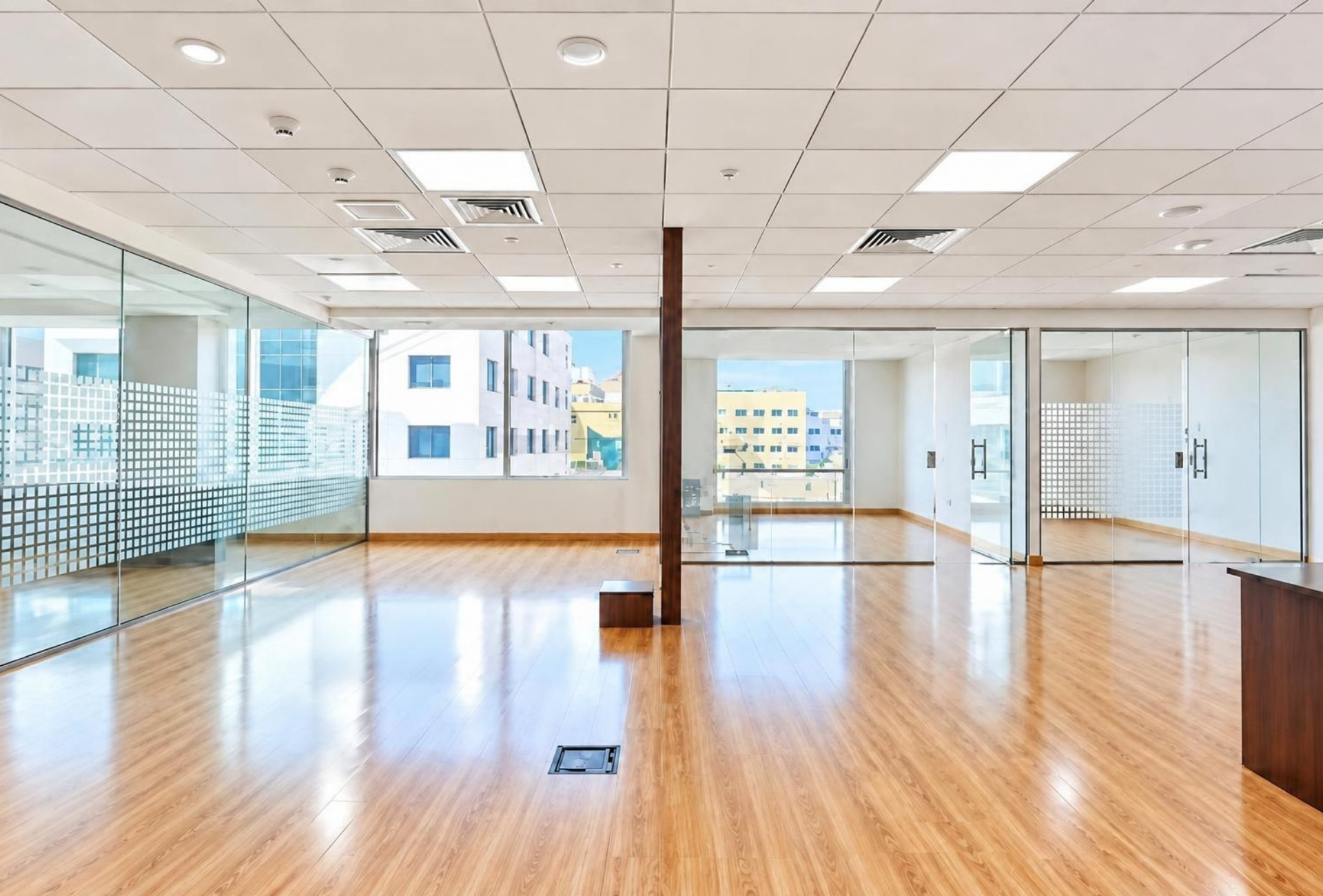 Large open floor with city views in Rigga Business Center office